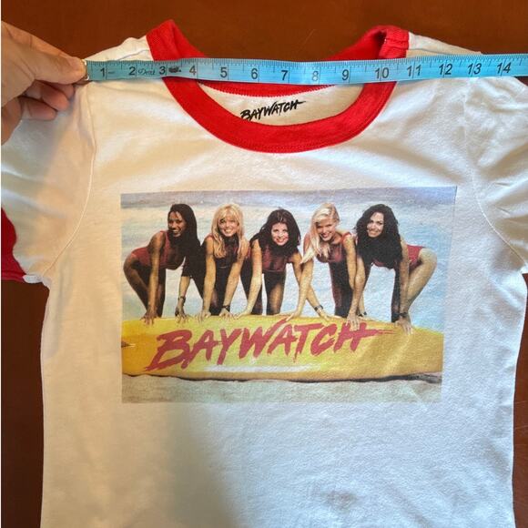 Baywatch Graphic Ringer Tee Lifeguard 80s Aesthetic Contrast Trip Small - Picture 6 of 8